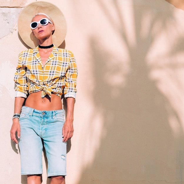 Country style girl. Fashion tropical outfit