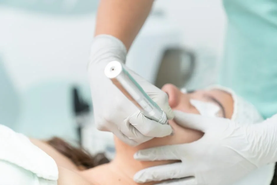 Close-up of a cosmetic treatment being performed in a clinical environment.