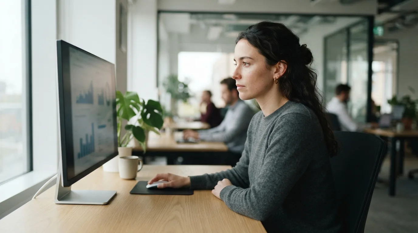 a person looking at a digital screen in a modern office