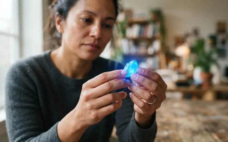 a person holding a glowing blue object