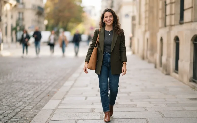 a woman posing confidently in a stylish outfit
