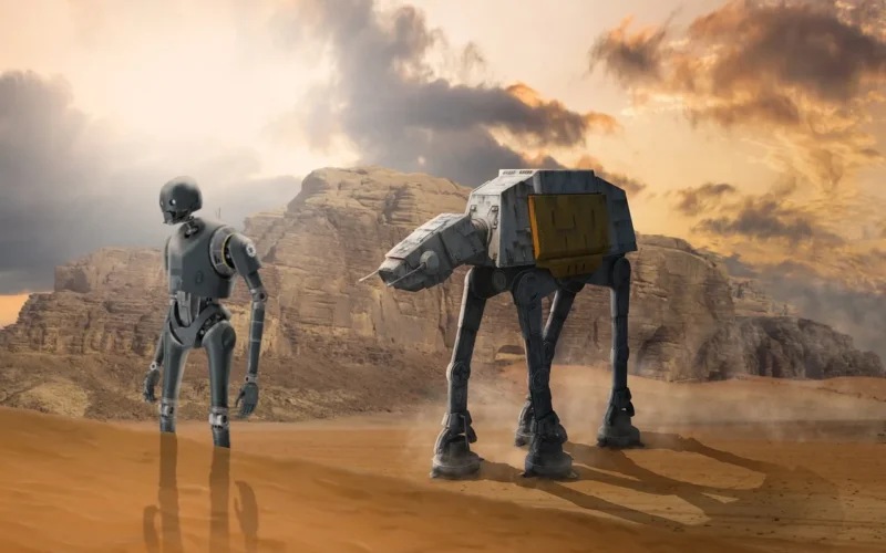 star wars, w at, zabawka, fantastyka naukowa, robot, wojna, bitwa, imperial, fantazja, natura, akcja, at-at, fotomontaż, photoshop, pustynia, piasek