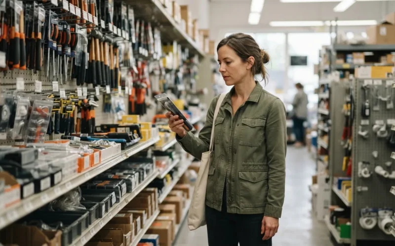 a customer browsing shelves in a hardware store