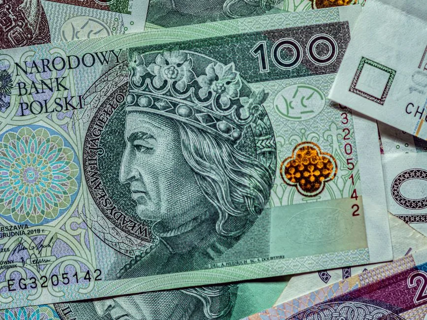 Close-up image of Polish Zloty banknotes highlighting King Wladyslaw II Jagiello.