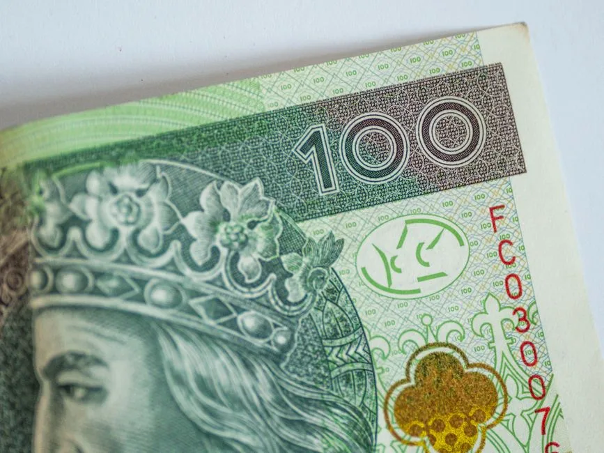 Detailed image of a Polish 100 Zloty banknote, showcasing intricate design and currency value.